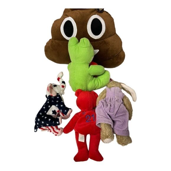 Plush Lot Stuffed Animals Owl Poop Frog Bear Bunny Elephant - Picture 6 of 14